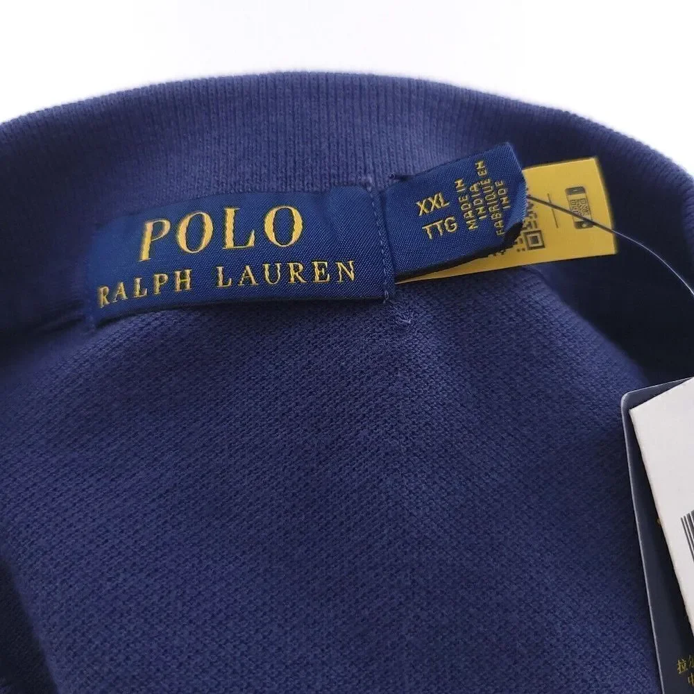 Polo Ralph Lauren Classic Navy Striped Short Sleeve Polo Cotton Shirt Mens XXL